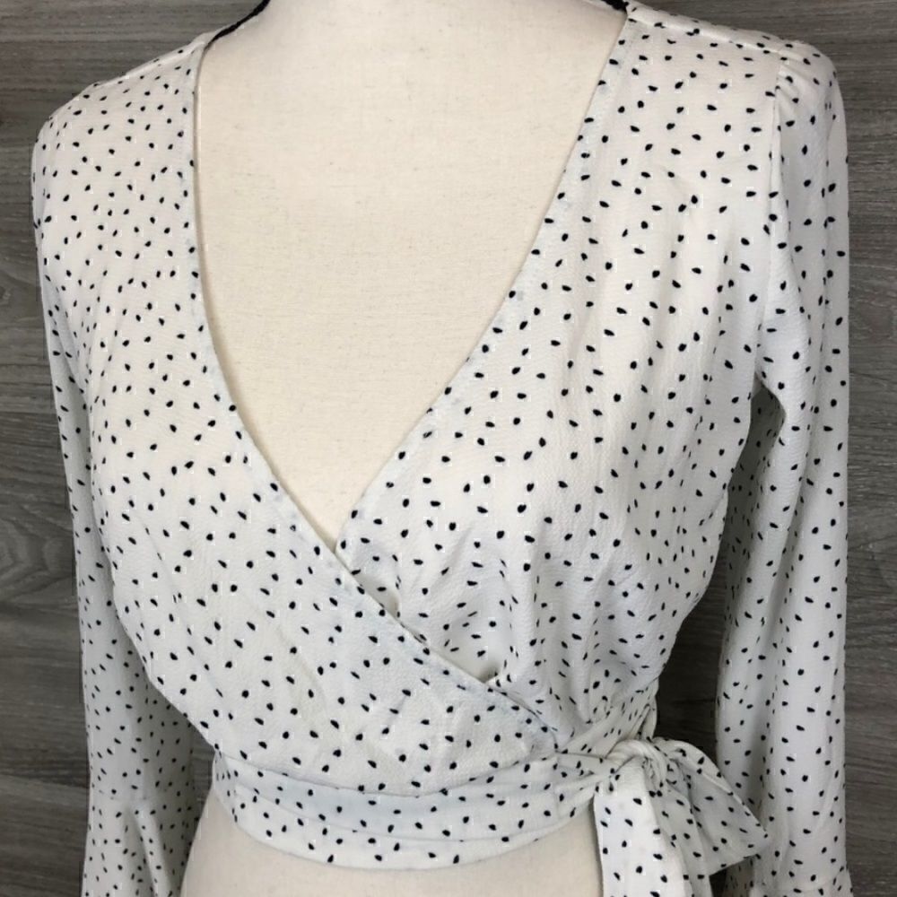 Polka Dot Cropped Blouse / Top with Bell Sleeves - Picture 8 of 8